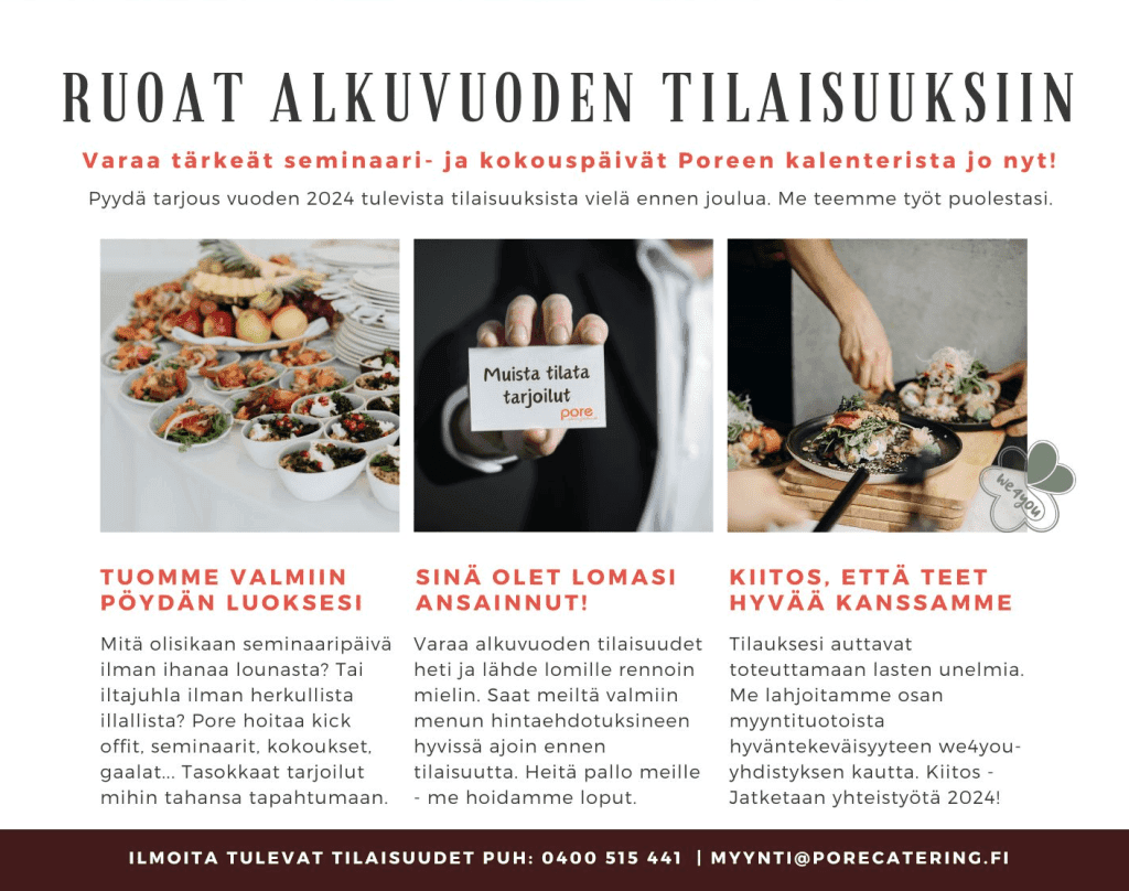 Pore catering - Ruoat yritystilaisuuksiin - tuomme valmiin pöydän luoksesi